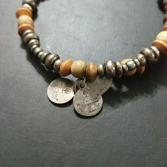 Alex and Ani Vintage Sixty Six Collection Cream Wood and Silver Tone Bracelet - Picture 3 of 3